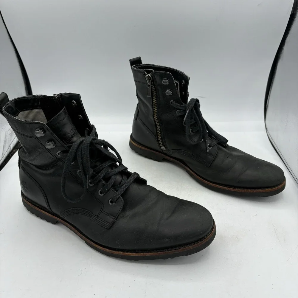 Timberland Boots Mens Size 10 Combat Black Leather Defender Repellent